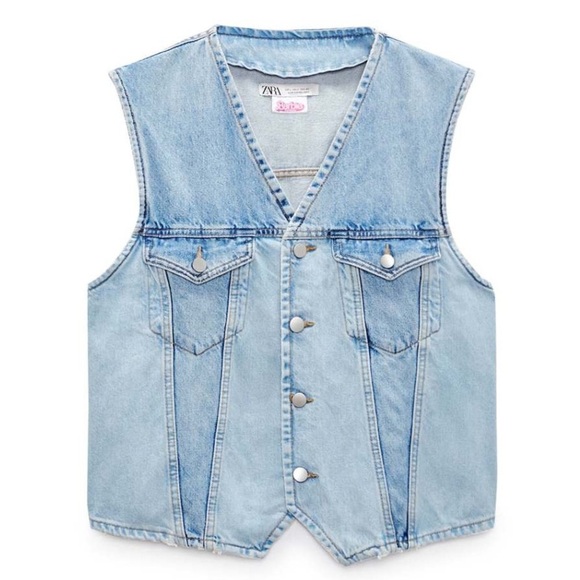 RARE BARBIE THE MOVIE Mattel X ZARA Light Blue y2k Denim Vest size XL- NWT - Picture 1 of 7